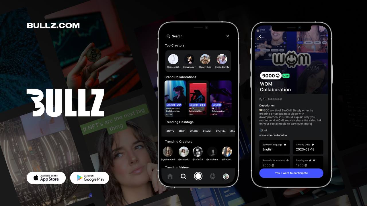 In-app screens of BULLZ platform