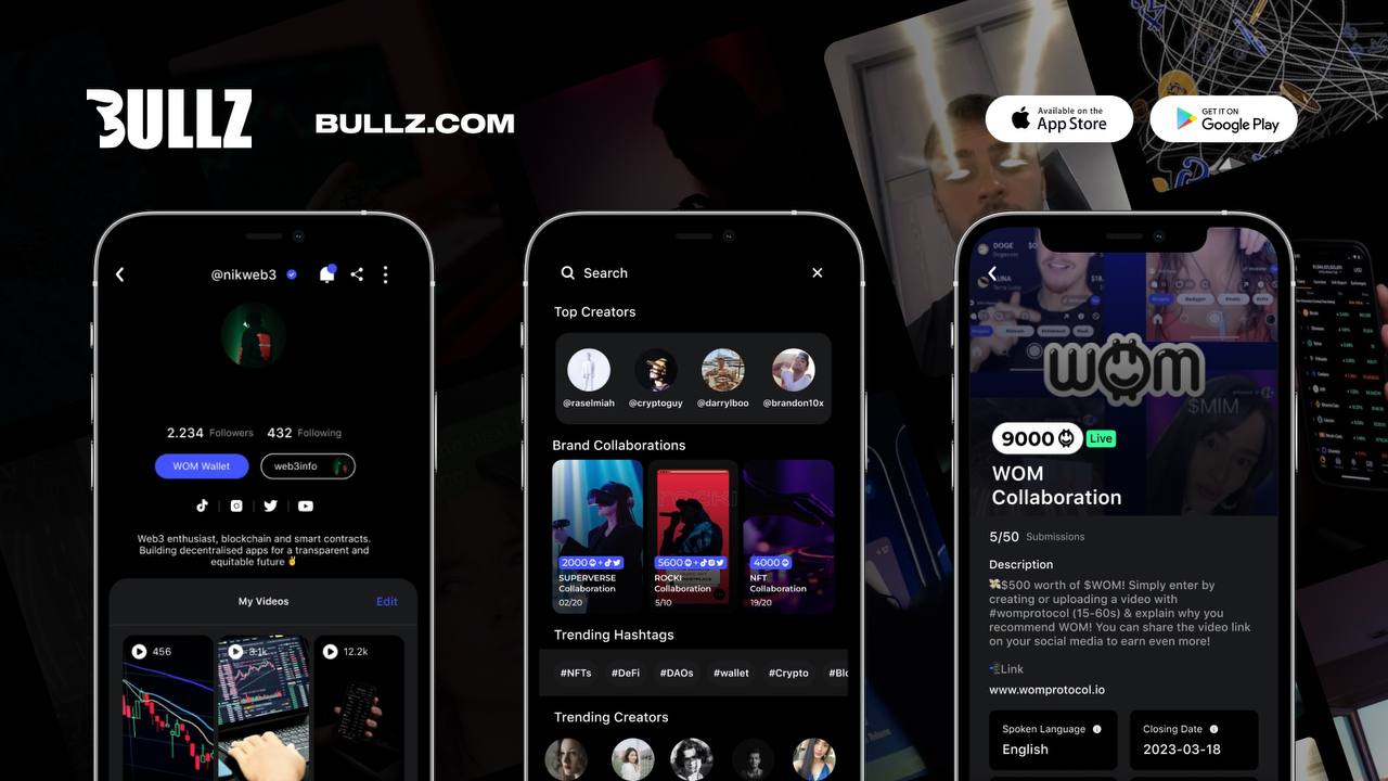  In-app screens of BULLZ platform